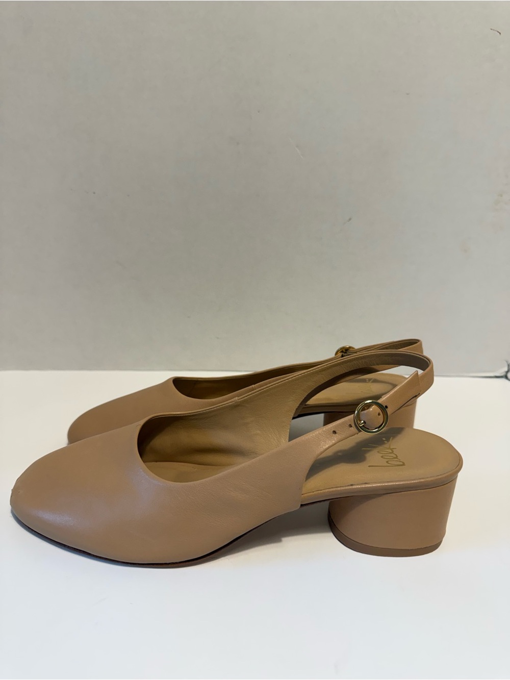 Beek Lora leather beige Solid Slingback Block Heel Buckle Round Toe Ladies US 9*